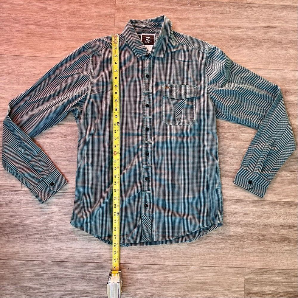 Split Men's Green Striped Long Sleeve Button Down‎ Shirt Size Medium